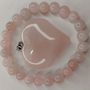 Rose Quartz stone Heart Pendant and Rose Quartz stone 8mm bead bundle #2